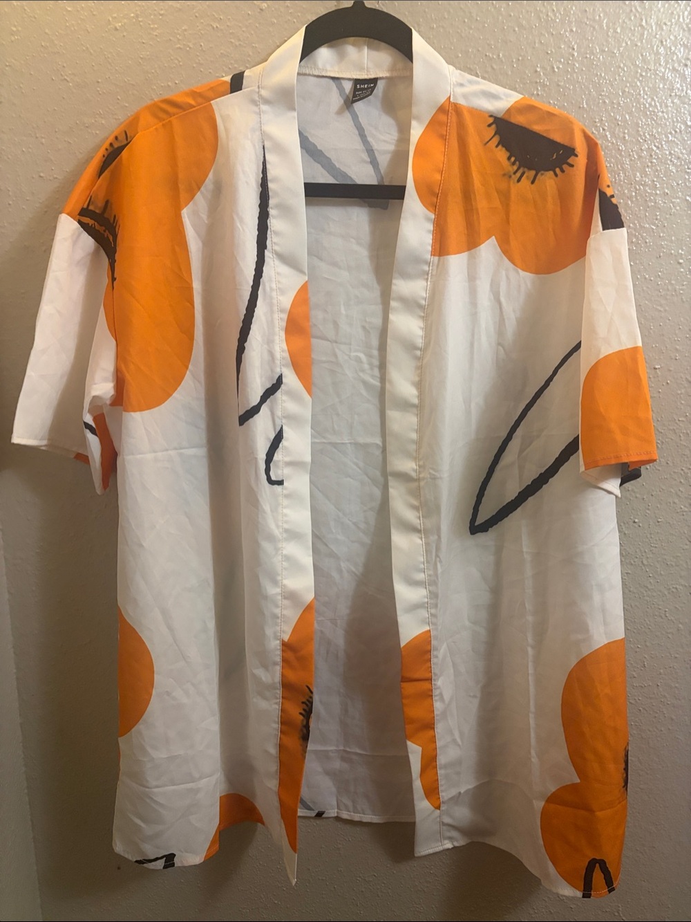 SHEIN White Short-Sleeve Shirt with Bold Orange Floral Print